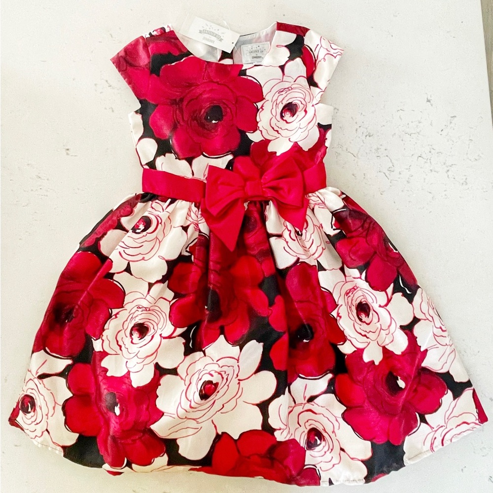 DRESSED UP BY GYMBOREE Red Burgundy White Floral Formal Dress Tulle Gown 7 NWT